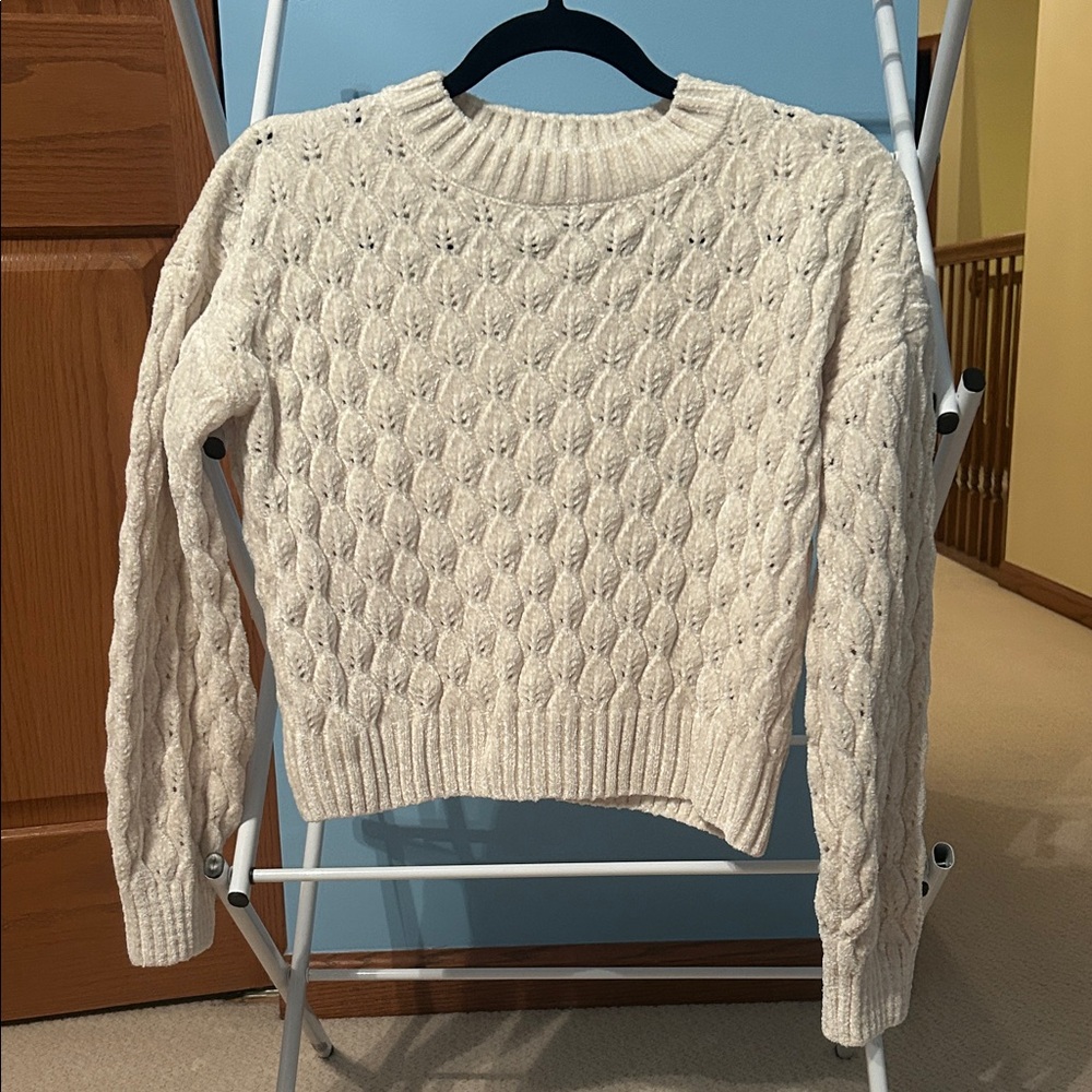 Pink Rose Cream Textured Knit Sweater